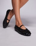 [Public Desire Wide Fit] Public Desire Wide Fit Mina studded ballet flats in black 42 Black
