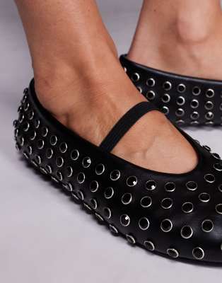 Public Desire Wide Fit Mina Studded Ballet Flats