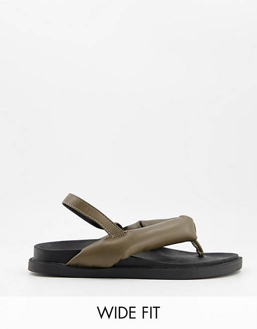 Public Desire Wide Fit Minorca padded toe post sandals in khaki