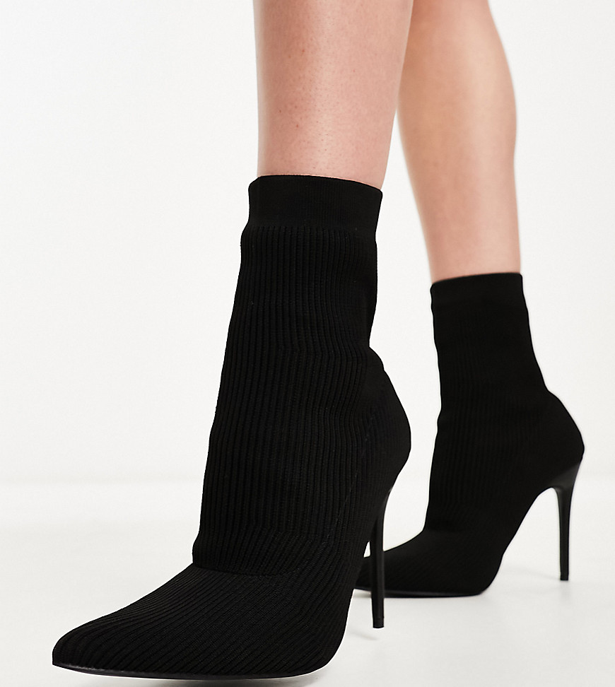Public Desire Wide Fit Miraval heeled sock boots in black knit