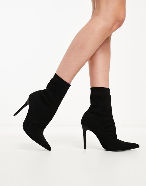 Public Desire Wide Fit Miraval heeled sock boots in black knit