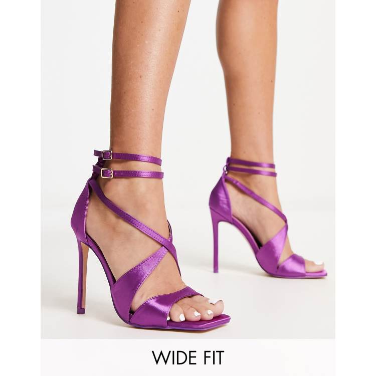 Public Desire Wide Fit Moana heeled sandals in purple satin ASOS