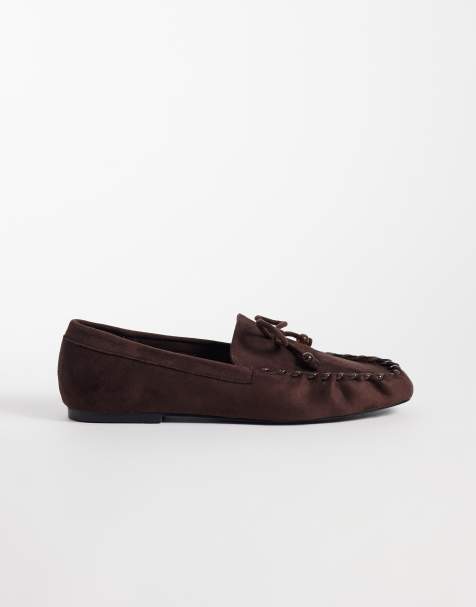 Public Desire Wide Fit mocassins Verity en imitation daim chocolat - view 1
