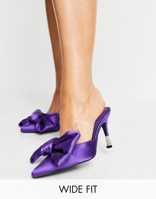 Public Desire Wide Fit mules with bow detail in purple