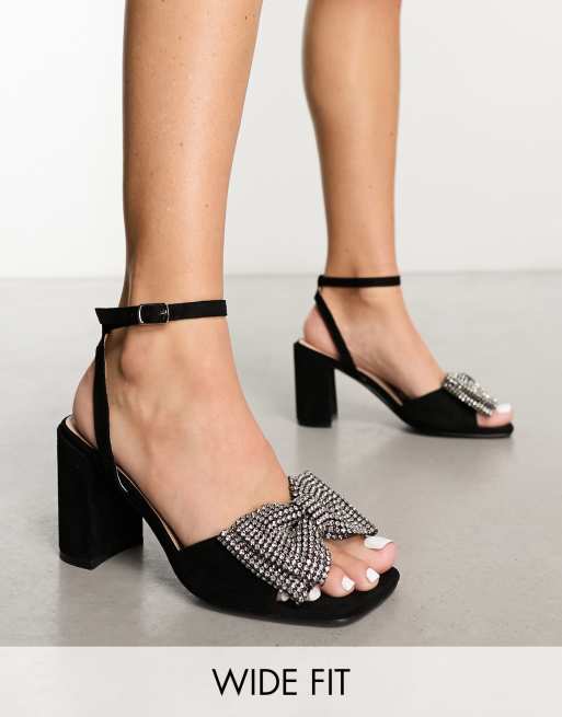 Public Desire Wide Fit - Nancy - Chassures à talon mi-haut et nœud ornementé - Noir