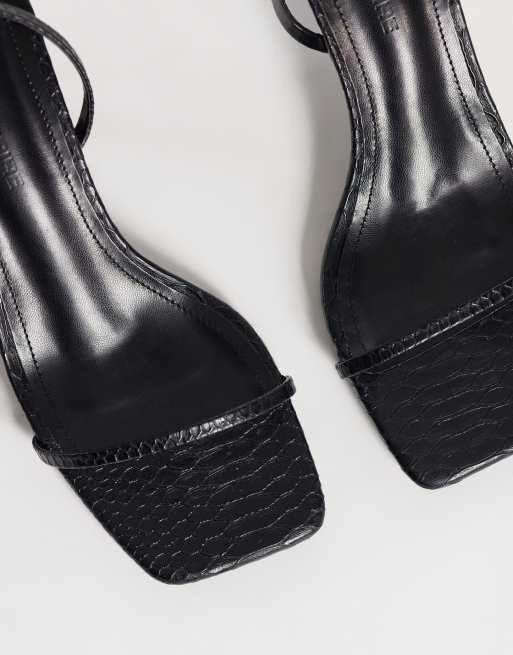 Public Desire Wide Fit Natalya barely there heeled sandals in black croc, 2 of 4