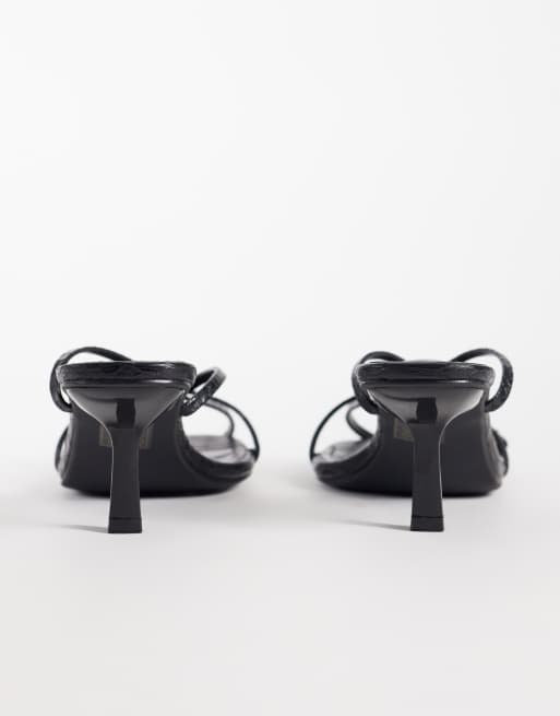 Public Desire Wide Fit Natalya barely there heeled sandals in black croc, 3 of 4