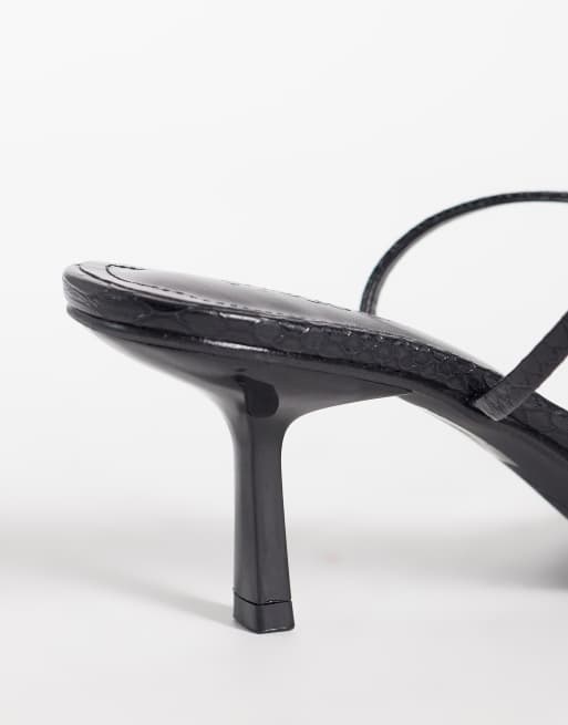 Public Desire Wide Fit Natalya barely there heeled sandals in black croc, 4 of 4