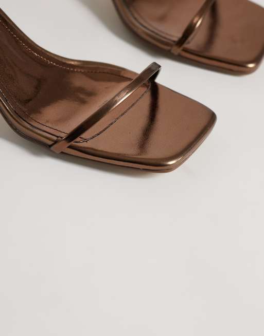 Public Desire Wide Fit Natalya barely there heeled sandals in bronze, 2 of 4