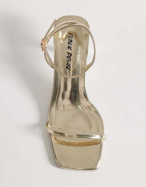 Public Desire Wide Fit Natalya barely there mid heels in gold, 2 of 4