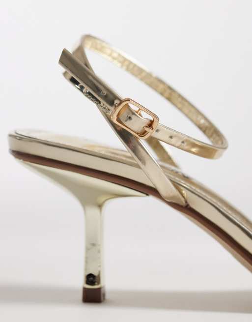 Public Desire Wide Fit Natalya barely there mid heels in gold, 3 of 4