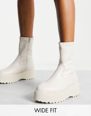 Public Desire Wide Fit Pabla chunky sole ankle boots in off white  - ASOS Price Checker