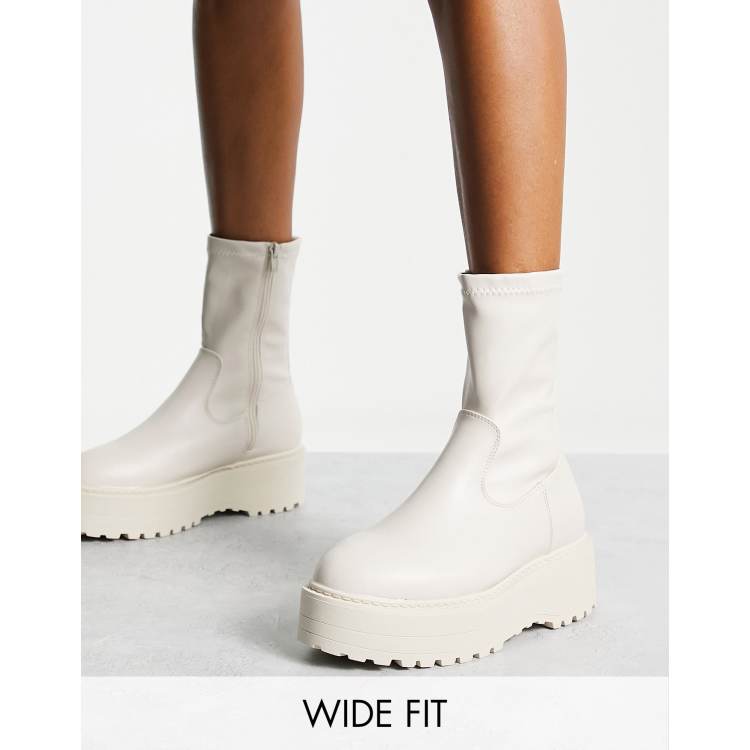 Public Desire Wide Fit Pabla chunky sole ankle boots in off white