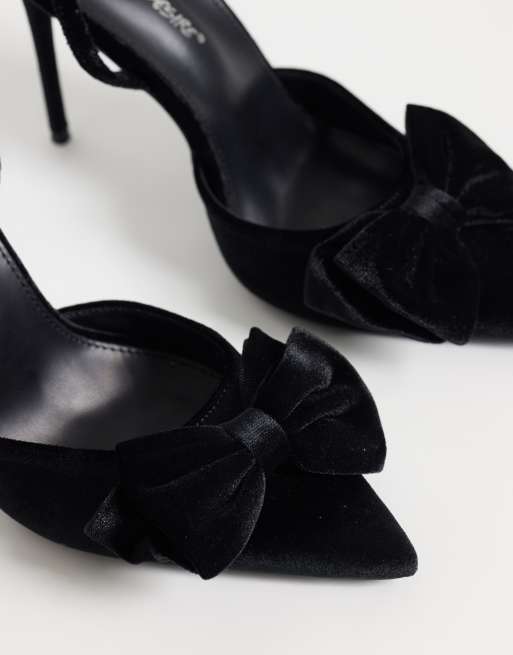 Public Desire Wide Fit Pepper Slingback-Pumps mit Schleife aus schwarzem Samt, 2 von 5