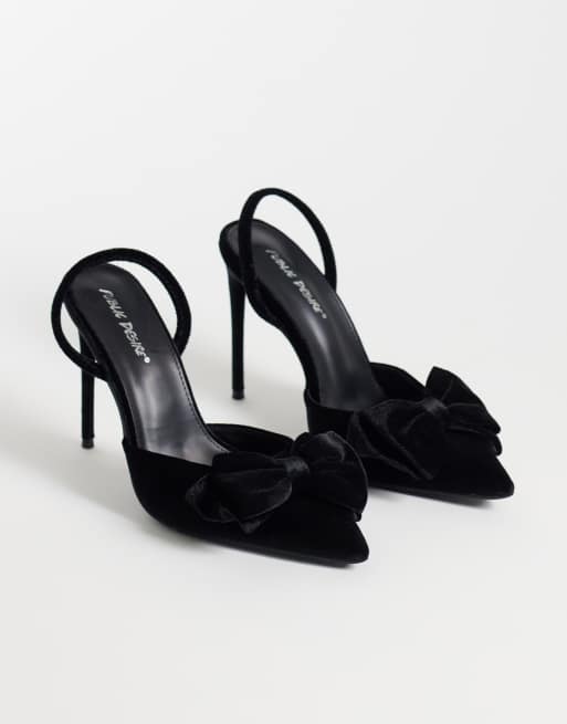 Public Desire Wide Fit Pepper Slingback-Pumps mit Schleife aus schwarzem Samt, 4 von 5