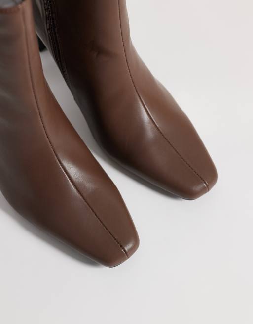 Public Desire Wide Fit Pixar heeled high ankle boots with chisel toe in brown, 4 of 4