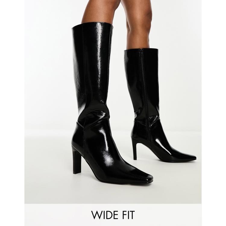 Black patent knee high boots best sale wide fit