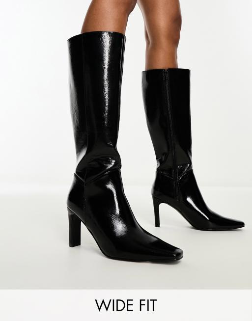 Public Desire Pose heeled knee boots in black textured レディース-