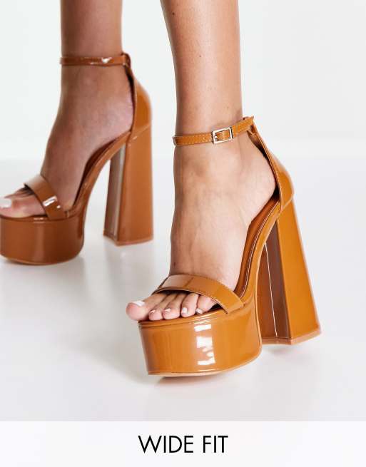 Public Desire Wide Fit Primrose platform heel sandals in camel