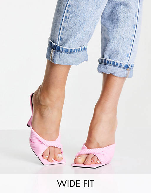 Public Desire Wide Fit Punch heeled mules with twist strap in pink