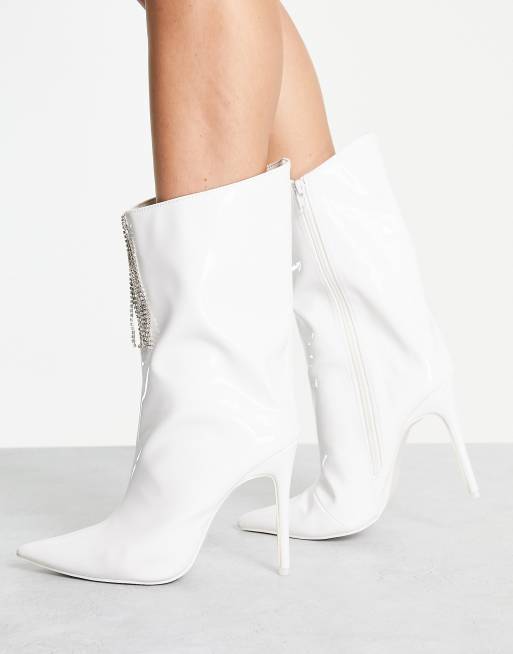 Public desire empire off white clearance patent block heeled ankle boots