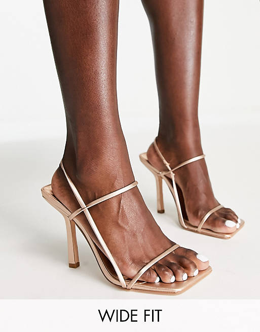Public Desire Wide Fit Rayelle heeled sandals with square toes in rose gold