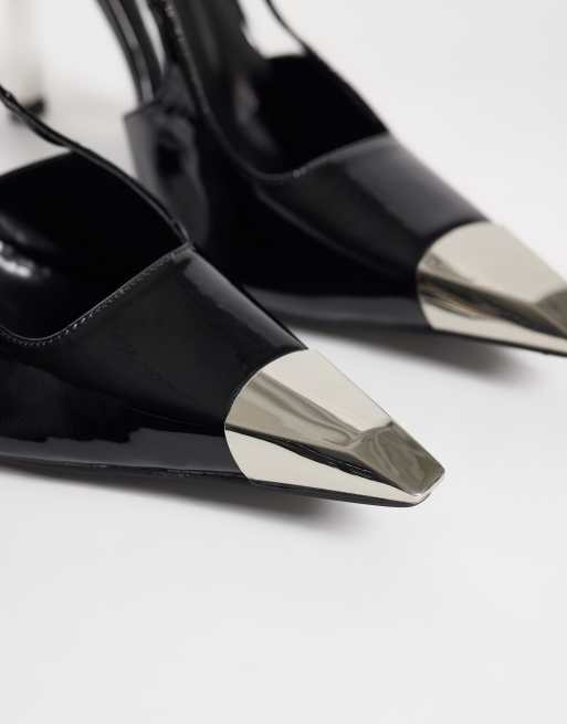 Public Desire Wide Fit Reset Slingback-Schuhe mit Absatz und Metalldetail in Schwarz, 3 von 4