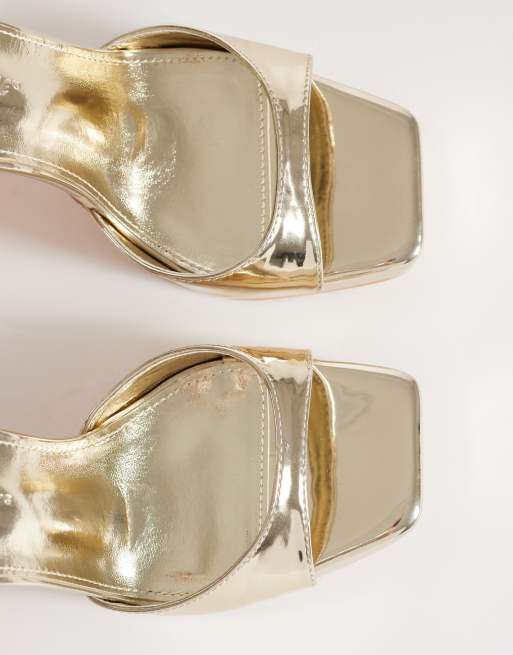 Public Desire Wide Fit Resist platform heeled sandals in gold, 2 of 4