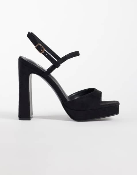 Public Desire Wide Fit Rhoda platform heeled sandals in black micro - view 1