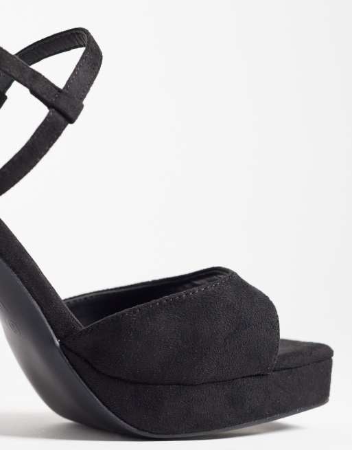 Public Desire Wide Fit Rhoda platform heeled sandals in black micro, 3 of 4