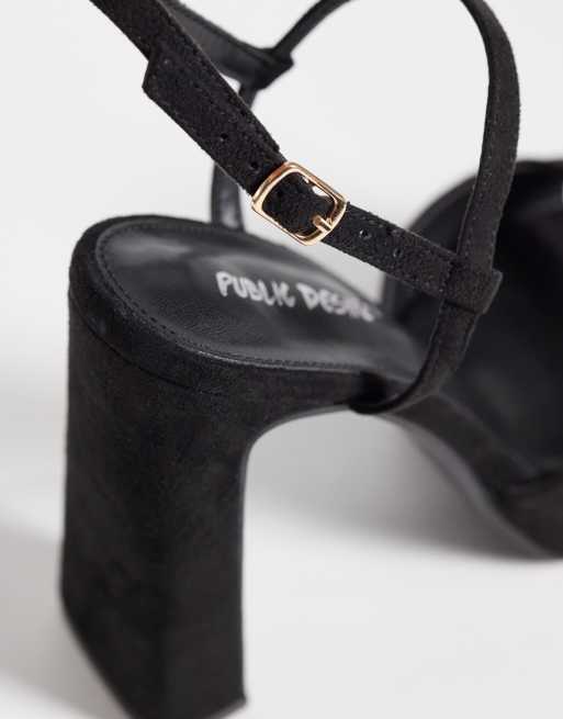 Public Desire Wide Fit Rhoda platform heeled sandals in black micro, 4 of 4