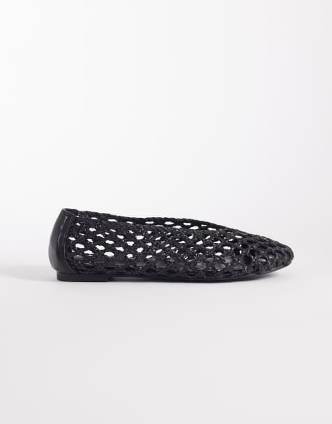 Public Desire Wide Fit – Rhodes – Svarta vävda ballerinaskor - view 1