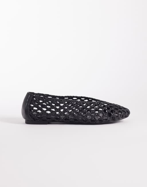 Public Desire Wide Fit Rhodes woven ballet flats in black | ASOS