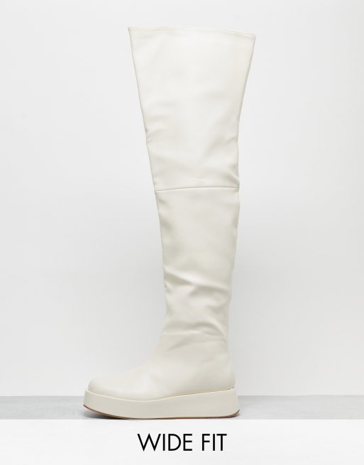 White thigh clearance high flat boots