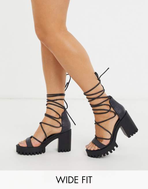 Public Desire Wide Fit Roxanne ankle tie cleated platform block