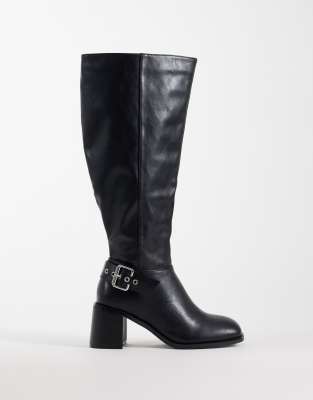 Public Desire Wide Fit Ruth Block Heel Knee Boots In Black