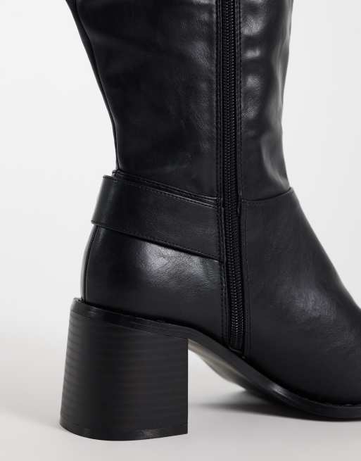 Public Desire Wide Fit Ruth block heel knee boots in black, 4 of 4