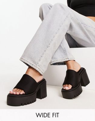Public Desire Wide Fit Sabeena Chunky Heeled Mules In Black