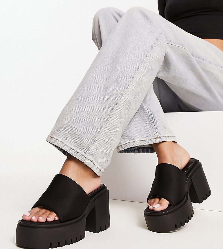 Public Desire Wide Fit Sabeena chunky heeled mules in black