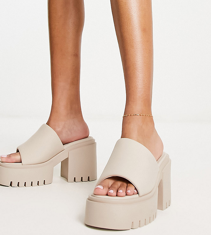 Public Desire Wide Fit Sabeena Chunky Heeled Mules In Off White