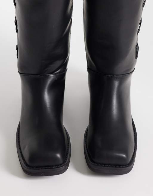 Public Desire Wide Fit Saffron square toe knee boots in black, 2 of 4