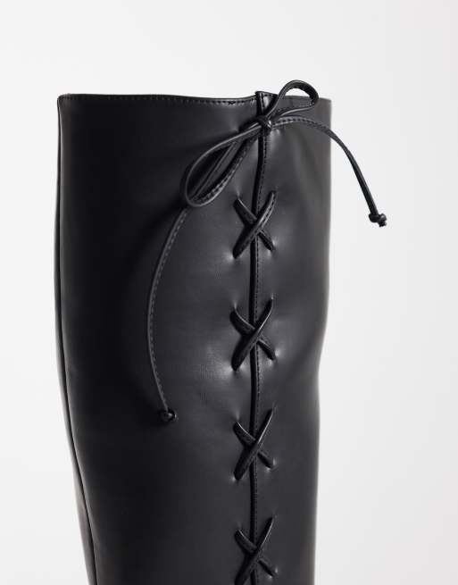 Public Desire Wide Fit Saffron square toe knee boots in black, 3 of 4