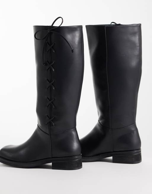 Public Desire Wide Fit Saffron square toe knee boots in black, 4 of 4