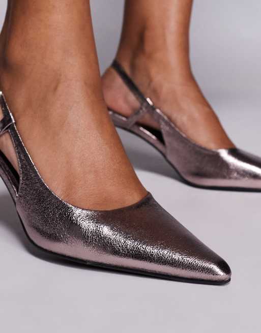 Public Desire Wide Fit Salsa slingback kitten heels in pewter, 2 of 4