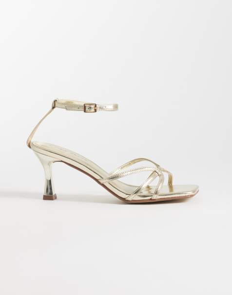 Public Desire Wide Fit Samya kitten heel sandals in gold - view 1