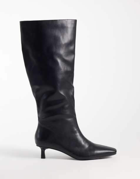 Public Desire Wide Fit Sandra kitten heel knee boots in black - view 1