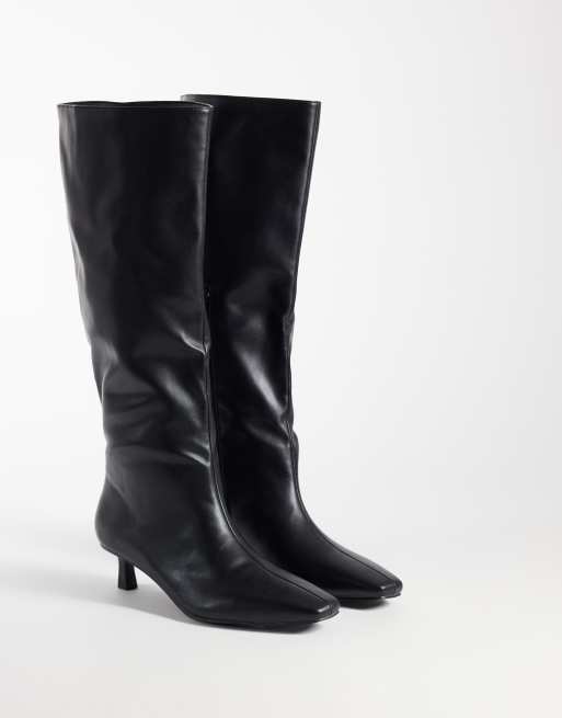 Public Desire Wide Fit Sandra kitten heel knee boots in black, 2 of 4