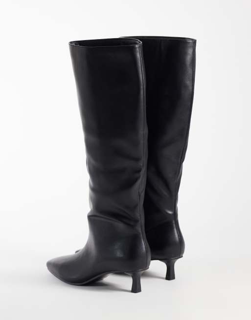 Public Desire Wide Fit Sandra kitten heel knee boots in black, 4 of 4