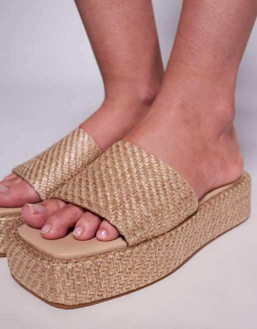 Public Desire Wide Fit Sangria raffia slip on flatform sandals, 2 of 4