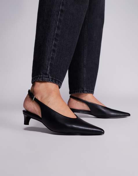 Public Desire Wide Fit Saskia slingback kitten heel shoes in black - view 1